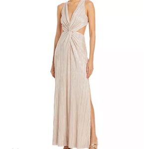 Elegant champagne colored evening dress cut outs